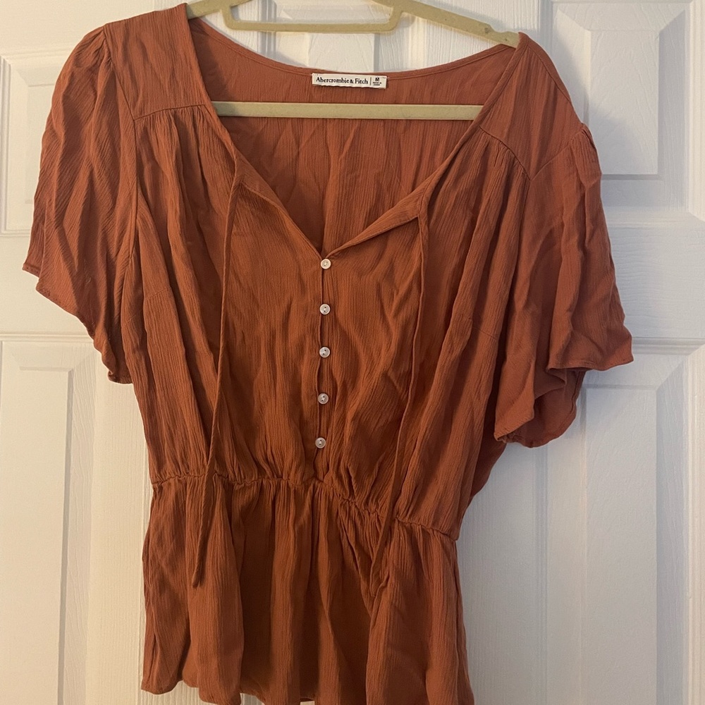 Abercrombie & Fitch Orange Peplum Ruffle Sleeve Blouse Top